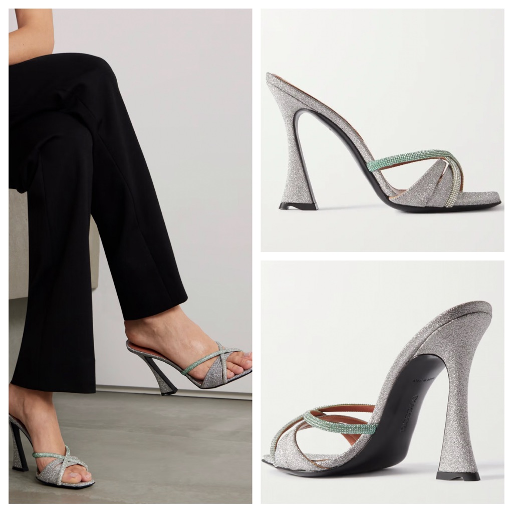 D’accori Lust Glitter Embellished Silver High Heel Mule Sandals
